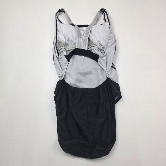 Speedo Womens Black White Racerback One-Piece Swimsuit PowerFLEX Eco Size 8 - Picture 2 of 9
